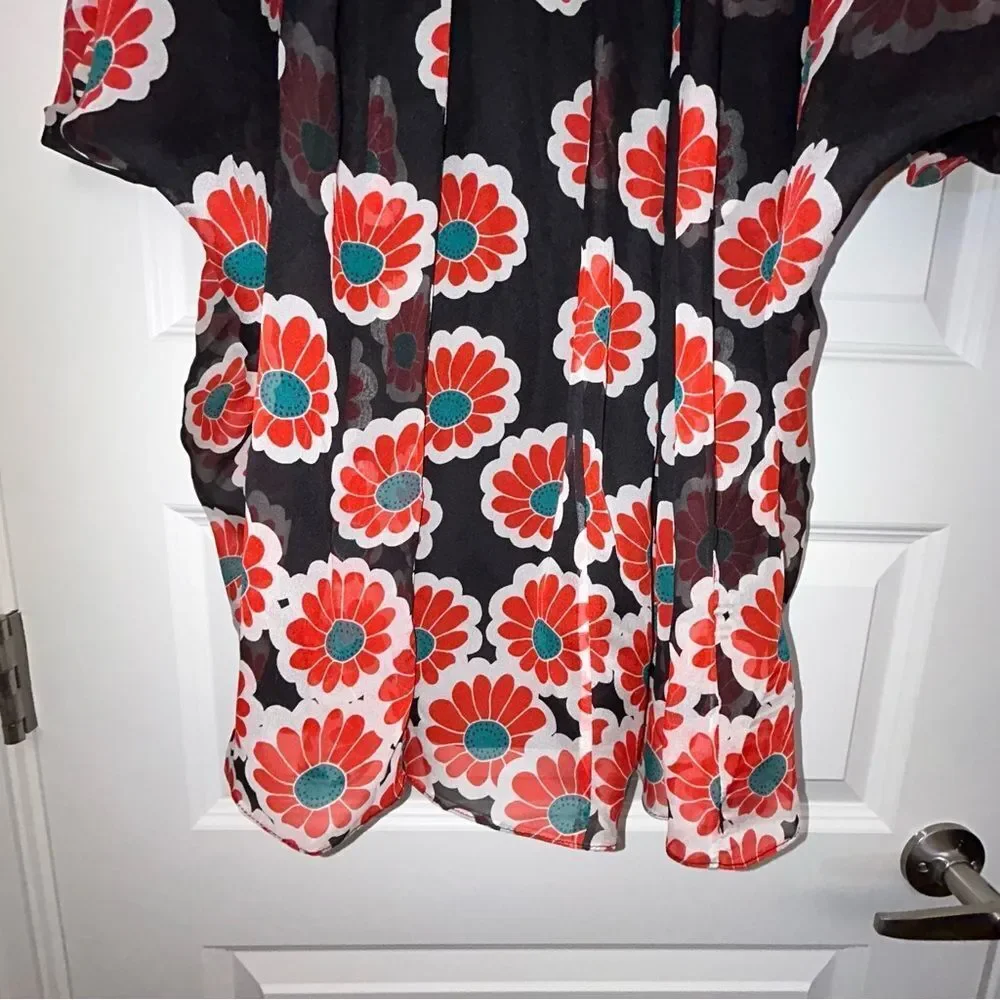 Diane Von Furstenberg Fleurette Silk Floral Print Kimono Batwing Tunic Dress